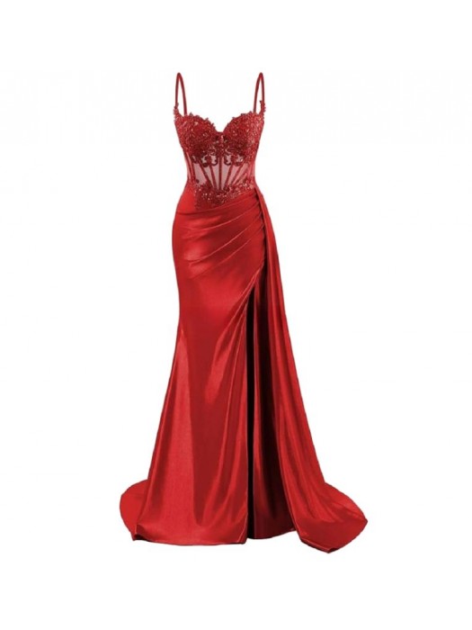 Vestito Donna Maxi Diciottesimo Festa Occasione Speciale Party Dress Rosso Acceso 110551